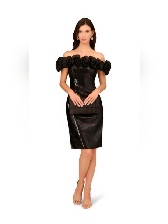 Aidan Mattox Dresses & Skirts - Aidan Mattox Black Sequin Off-Shoulder Mini Cocktail Dress Black NWOT 10